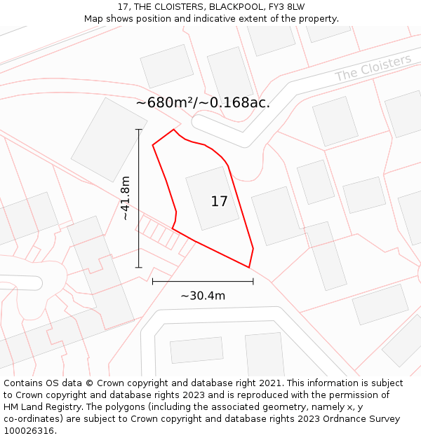 17, THE CLOISTERS, BLACKPOOL, FY3 8LW: Plot and title map