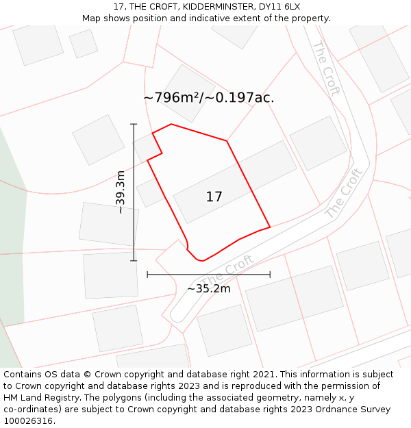 17, THE CROFT, KIDDERMINSTER, DY11 6LX: Plot and title map