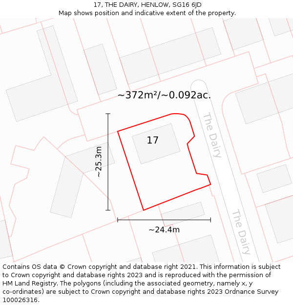 17, THE DAIRY, HENLOW, SG16 6JD: Plot and title map