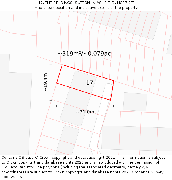 17, THE FIELDINGS, SUTTON-IN-ASHFIELD, NG17 2TF: Plot and title map