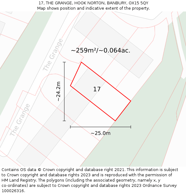 17, THE GRANGE, HOOK NORTON, BANBURY, OX15 5QY: Plot and title map