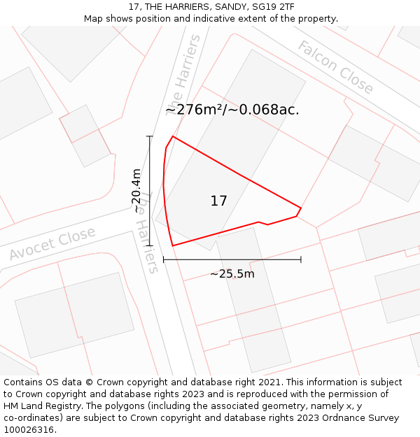 17, THE HARRIERS, SANDY, SG19 2TF: Plot and title map