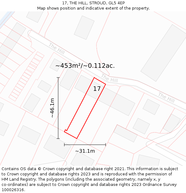 17, THE HILL, STROUD, GL5 4EP: Plot and title map