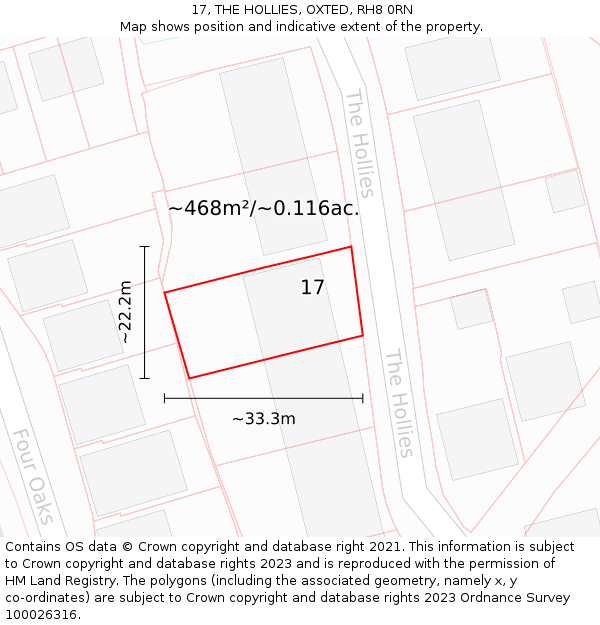 17, THE HOLLIES, OXTED, RH8 0RN: Plot and title map