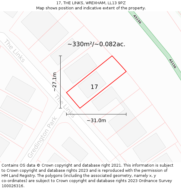 17, THE LINKS, WREXHAM, LL13 9PZ: Plot and title map