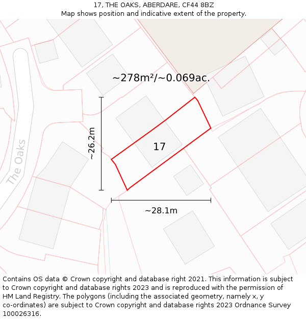 17, THE OAKS, ABERDARE, CF44 8BZ: Plot and title map