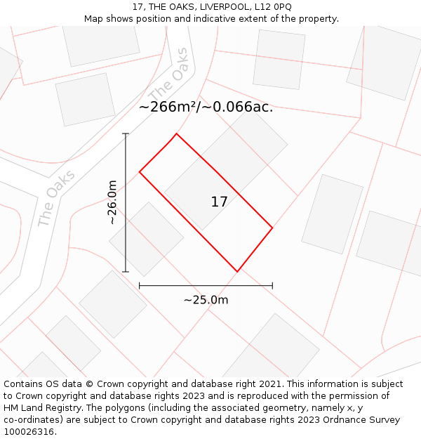 17, THE OAKS, LIVERPOOL, L12 0PQ: Plot and title map