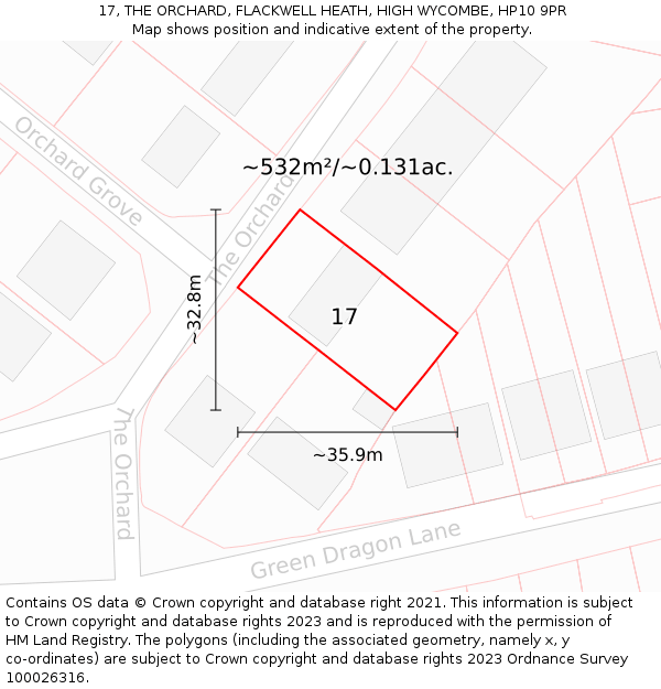 17, THE ORCHARD, FLACKWELL HEATH, HIGH WYCOMBE, HP10 9PR: Plot and title map