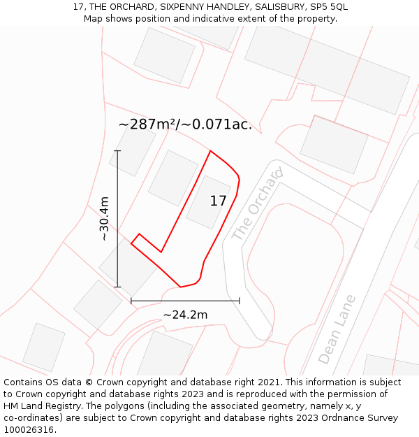 17, THE ORCHARD, SIXPENNY HANDLEY, SALISBURY, SP5 5QL: Plot and title map