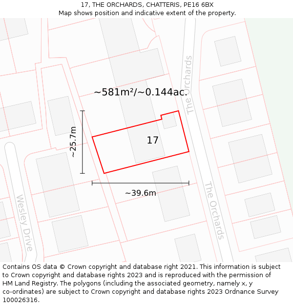 17, THE ORCHARDS, CHATTERIS, PE16 6BX: Plot and title map