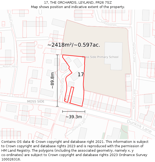 17, THE ORCHARDS, LEYLAND, PR26 7SZ: Plot and title map