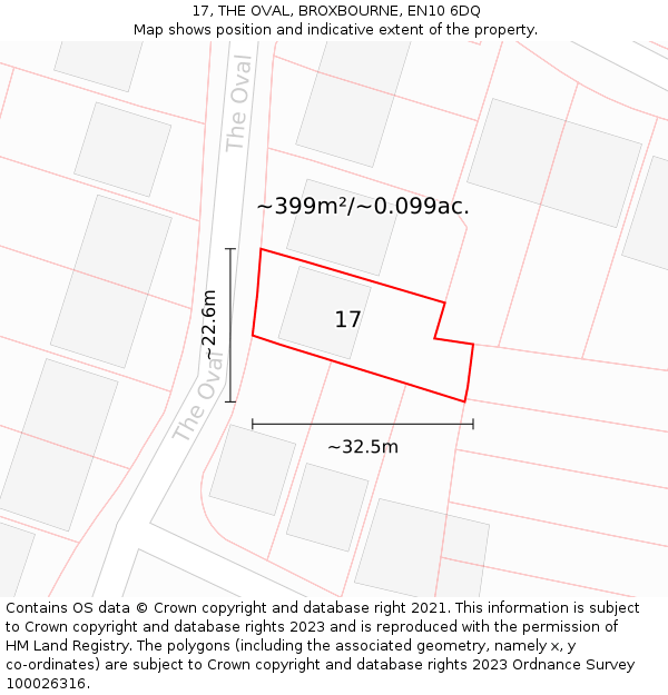 17, THE OVAL, BROXBOURNE, EN10 6DQ: Plot and title map