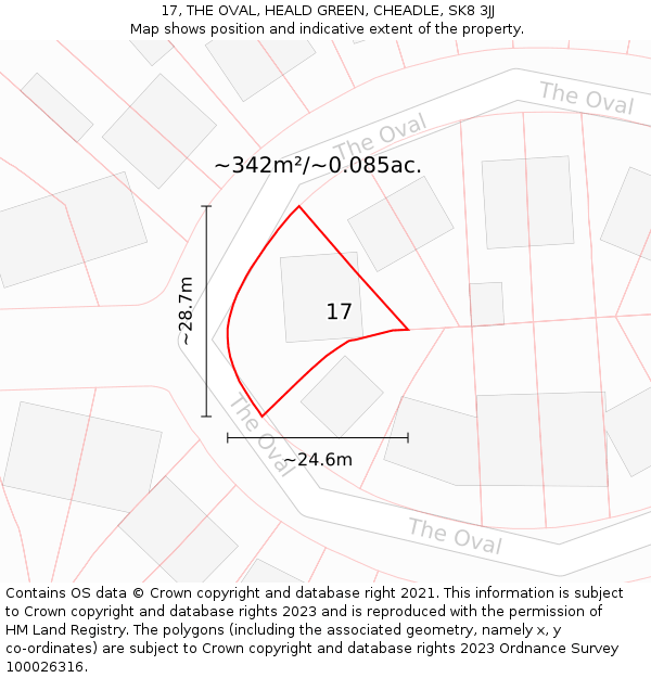 17, THE OVAL, HEALD GREEN, CHEADLE, SK8 3JJ: Plot and title map