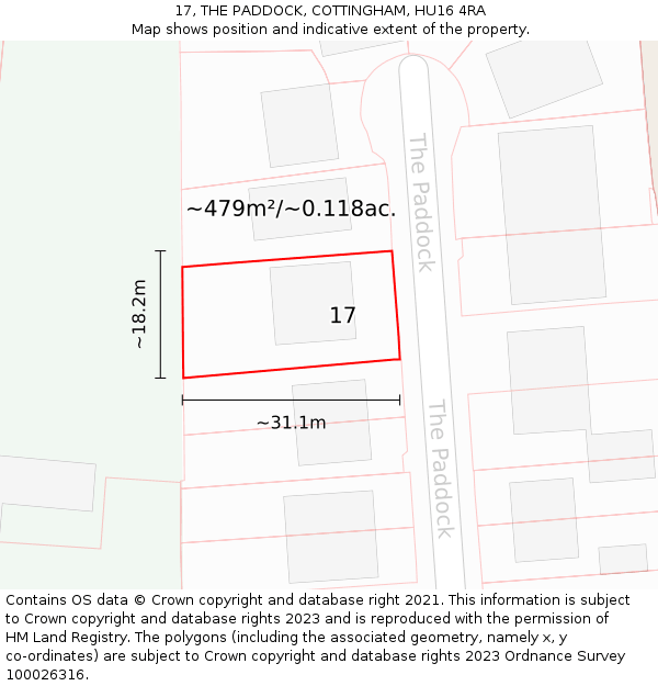 17, THE PADDOCK, COTTINGHAM, HU16 4RA: Plot and title map