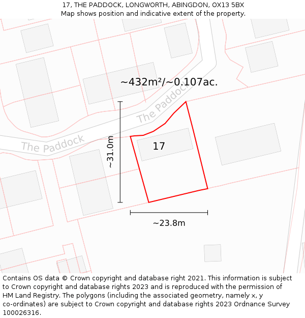 17, THE PADDOCK, LONGWORTH, ABINGDON, OX13 5BX: Plot and title map