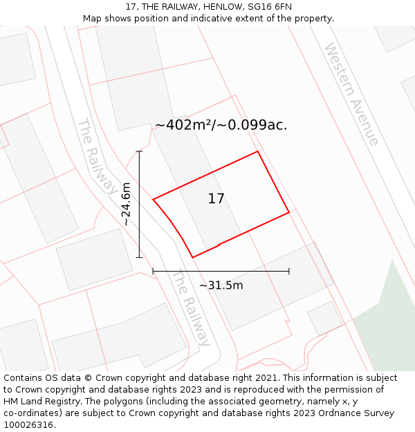 17, THE RAILWAY, HENLOW, SG16 6FN: Plot and title map