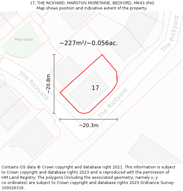 17, THE RICKYARD, MARSTON MORETAINE, BEDFORD, MK43 0NG: Plot and title map