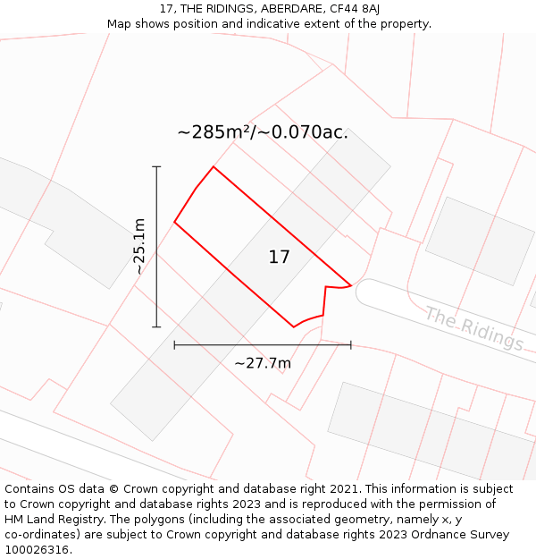 17, THE RIDINGS, ABERDARE, CF44 8AJ: Plot and title map