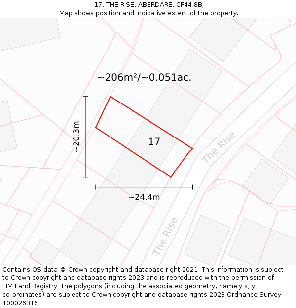 17, THE RISE, ABERDARE, CF44 8BJ: Plot and title map