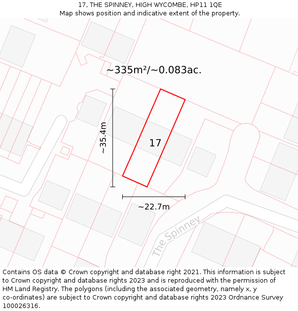 17, THE SPINNEY, HIGH WYCOMBE, HP11 1QE: Plot and title map