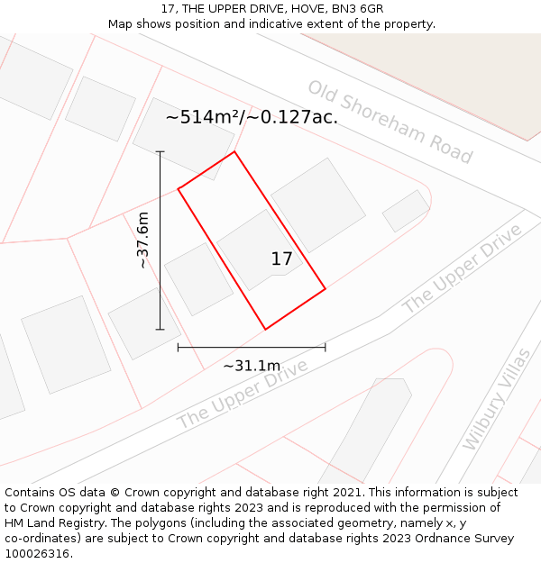 17, THE UPPER DRIVE, HOVE, BN3 6GR: Plot and title map