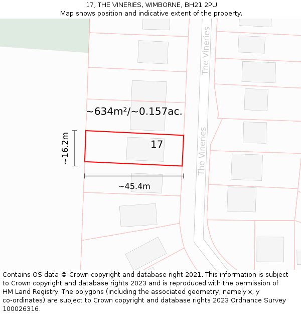 17, THE VINERIES, WIMBORNE, BH21 2PU: Plot and title map