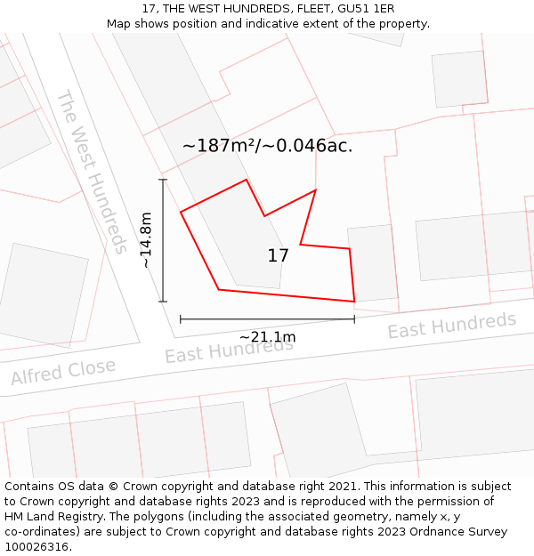 17, THE WEST HUNDREDS, FLEET, GU51 1ER: Plot and title map