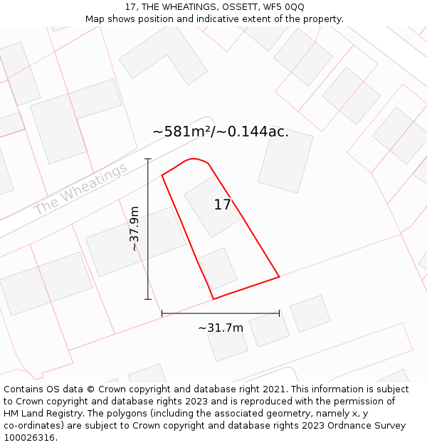 17, THE WHEATINGS, OSSETT, WF5 0QQ: Plot and title map