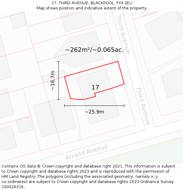 17, THIRD AVENUE, BLACKPOOL, FY4 2EU: Plot and title map