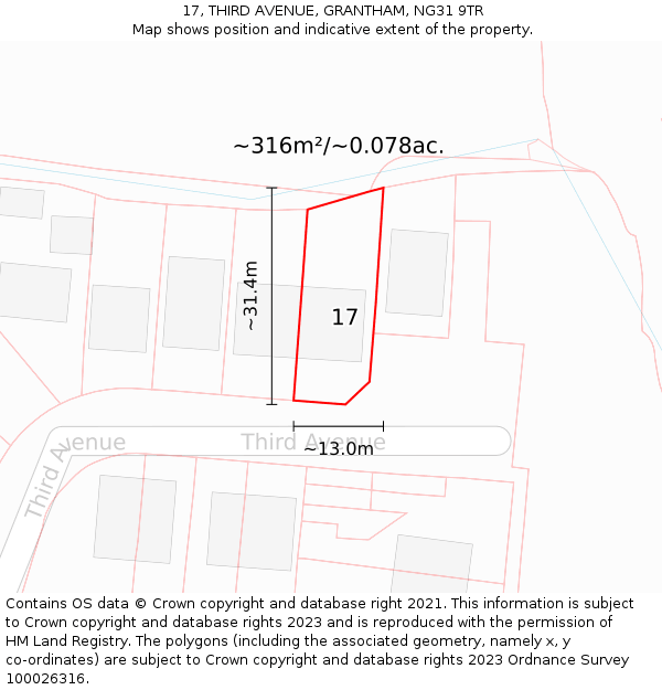 17, THIRD AVENUE, GRANTHAM, NG31 9TR: Plot and title map