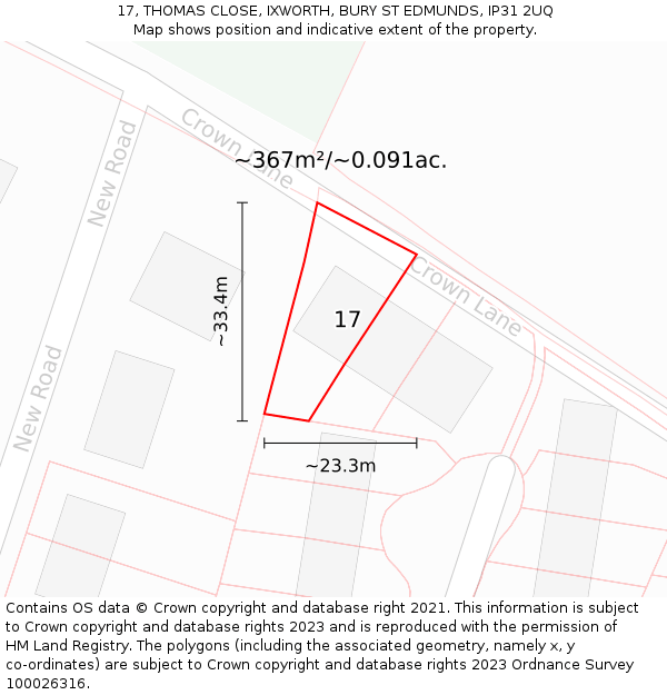 17, THOMAS CLOSE, IXWORTH, BURY ST EDMUNDS, IP31 2UQ: Plot and title map