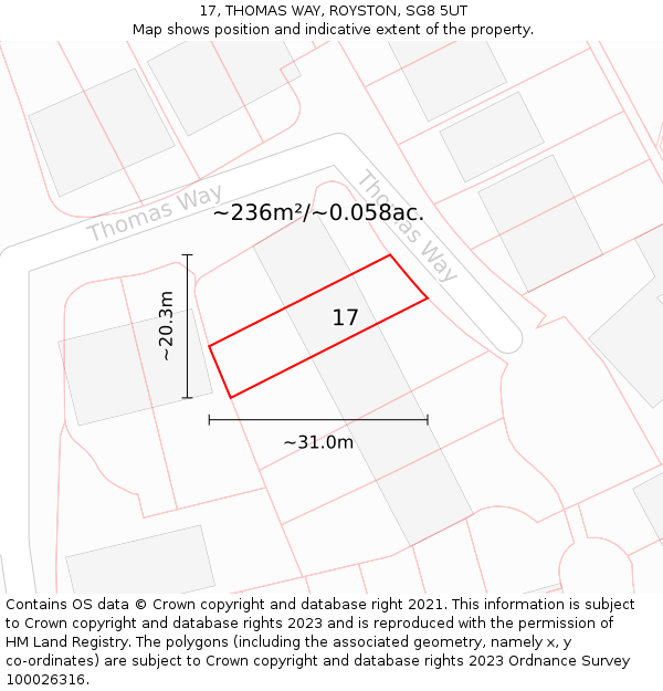 17, THOMAS WAY, ROYSTON, SG8 5UT: Plot and title map