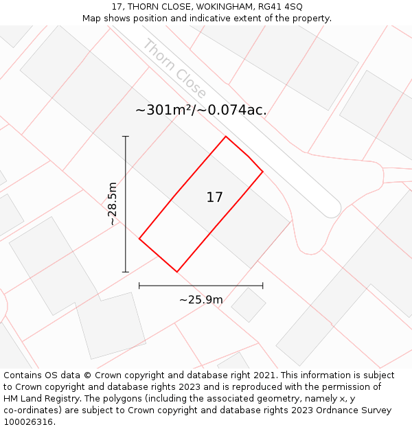 17, THORN CLOSE, WOKINGHAM, RG41 4SQ: Plot and title map