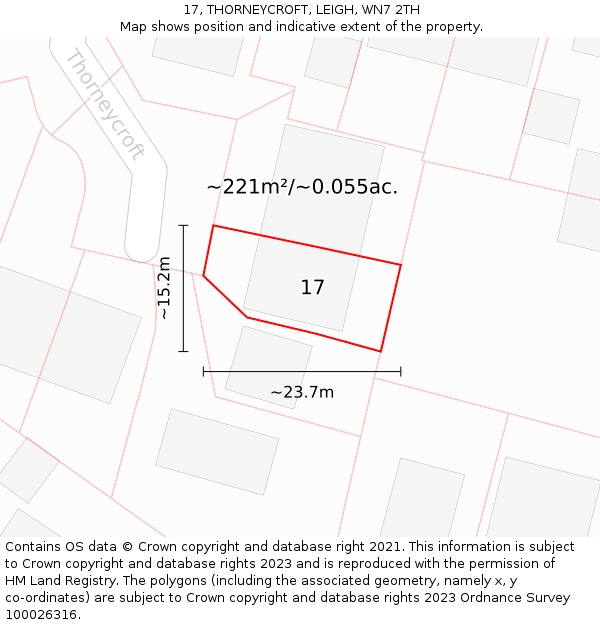 17, THORNEYCROFT, LEIGH, WN7 2TH: Plot and title map