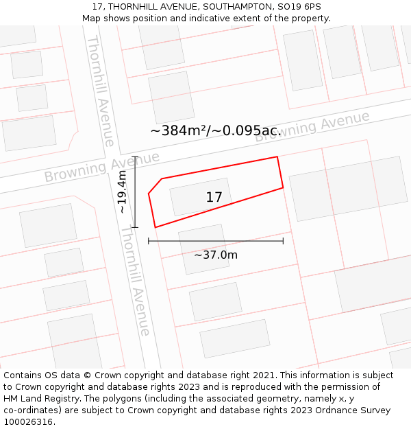 17, THORNHILL AVENUE, SOUTHAMPTON, SO19 6PS: Plot and title map