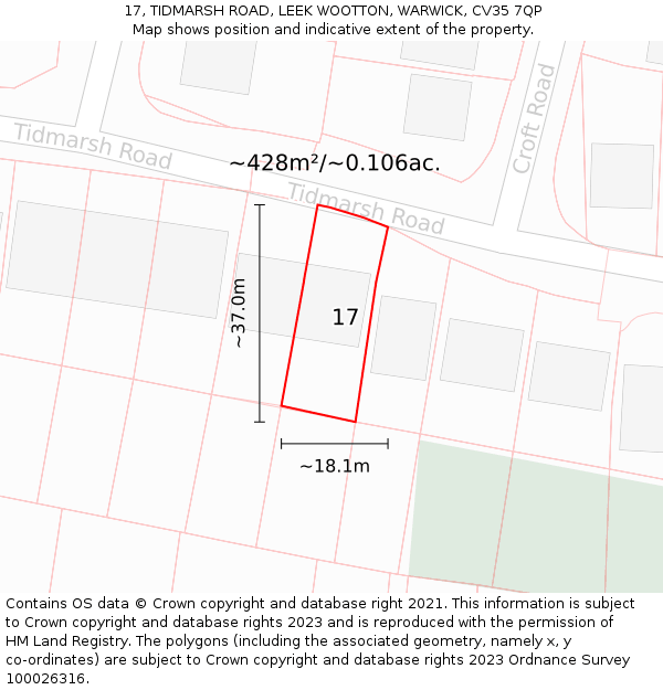 17, TIDMARSH ROAD, LEEK WOOTTON, WARWICK, CV35 7QP: Plot and title map