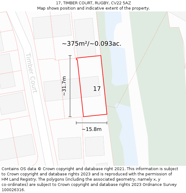 17, TIMBER COURT, RUGBY, CV22 5AZ: Plot and title map