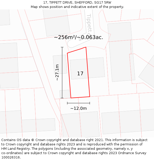17, TIPPETT DRIVE, SHEFFORD, SG17 5RW: Plot and title map