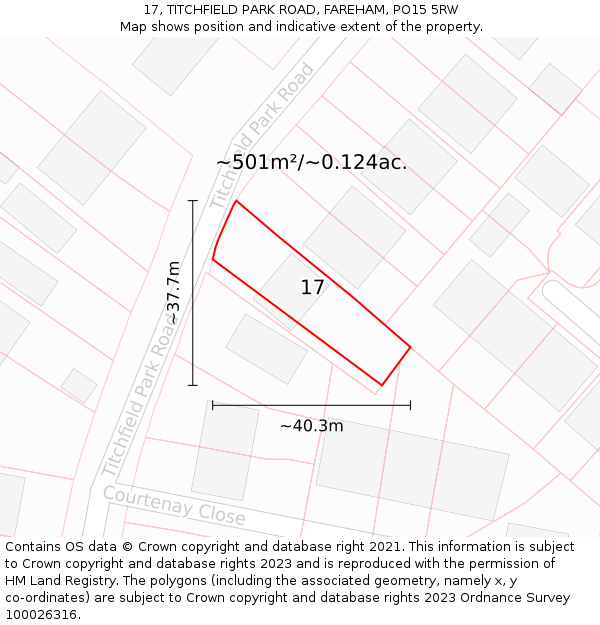 17, TITCHFIELD PARK ROAD, FAREHAM, PO15 5RW: Plot and title map