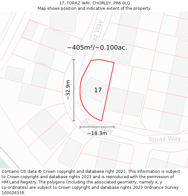 17, TOPAZ WAY, CHORLEY, PR6 0LQ: Plot and title map