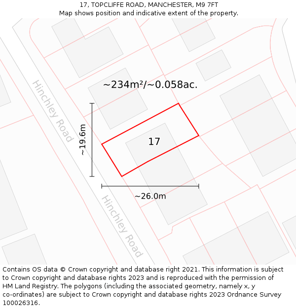 17, TOPCLIFFE ROAD, MANCHESTER, M9 7FT: Plot and title map
