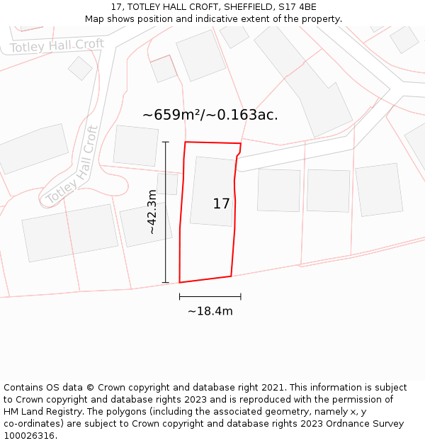 17, TOTLEY HALL CROFT, SHEFFIELD, S17 4BE: Plot and title map