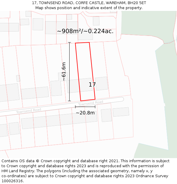 17, TOWNSEND ROAD, CORFE CASTLE, WAREHAM, BH20 5ET: Plot and title map