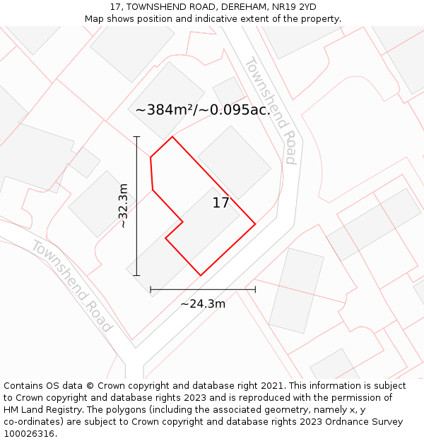 17, TOWNSHEND ROAD, DEREHAM, NR19 2YD: Plot and title map