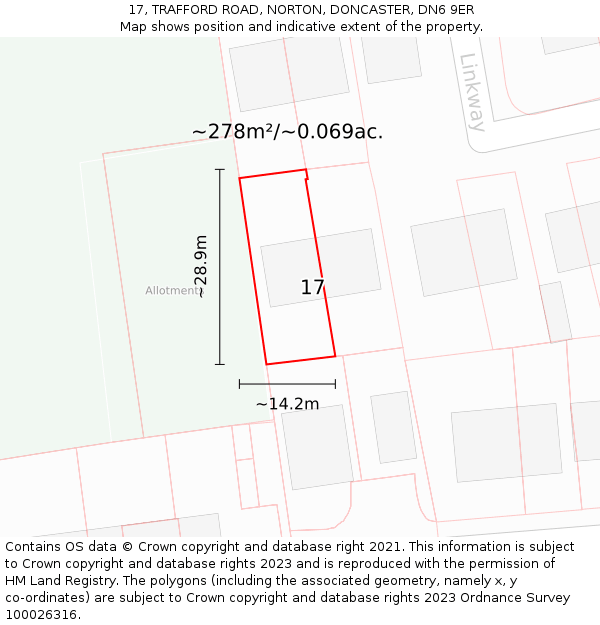 17, TRAFFORD ROAD, NORTON, DONCASTER, DN6 9ER: Plot and title map