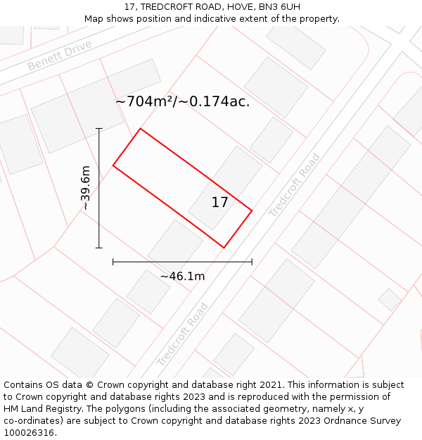 17, TREDCROFT ROAD, HOVE, BN3 6UH: Plot and title map