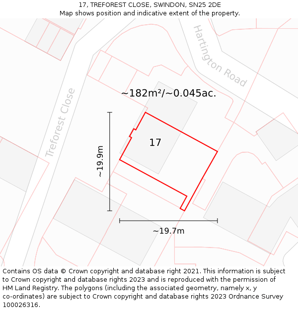 17, TREFOREST CLOSE, SWINDON, SN25 2DE: Plot and title map