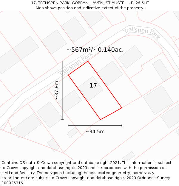 17, TRELISPEN PARK, GORRAN HAVEN, ST AUSTELL, PL26 6HT: Plot and title map