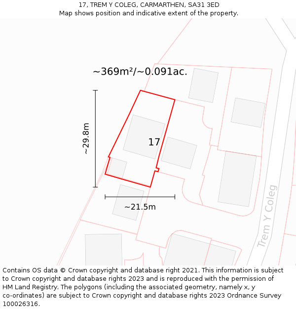 17, TREM Y COLEG, CARMARTHEN, SA31 3ED: Plot and title map