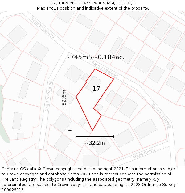 17, TREM YR EGLWYS, WREXHAM, LL13 7QE: Plot and title map